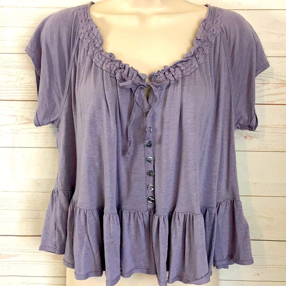 Free People XS Pale Lavender Y2K Babydoll Ruffle whimsical Crop Top